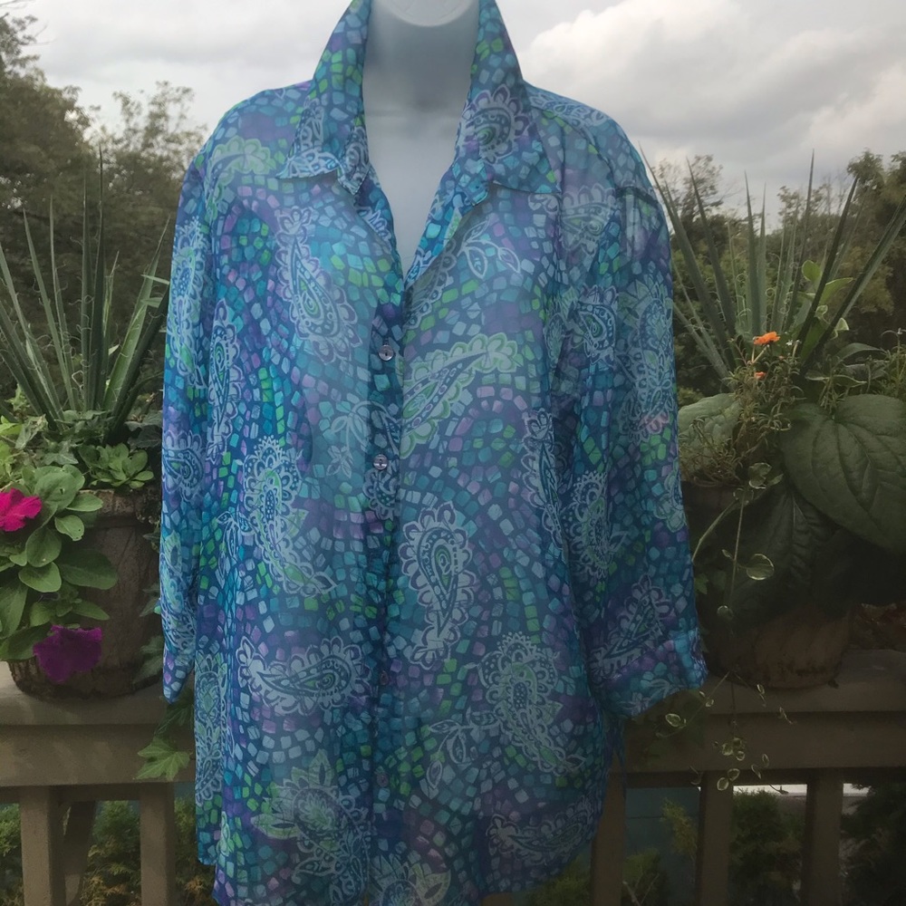 BonWorth - Sheer floral pattern blouse, Size L